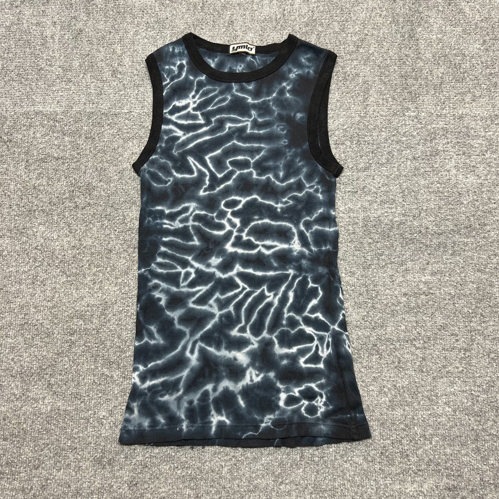 Vintage YMLA Tank Top XS Blue Abstract Geometric Rib Knit Sleeveless Shirt